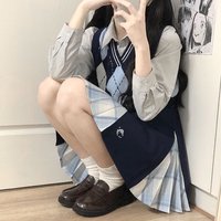 七月熙 JK制服 藏海 百褶格裙 绀色