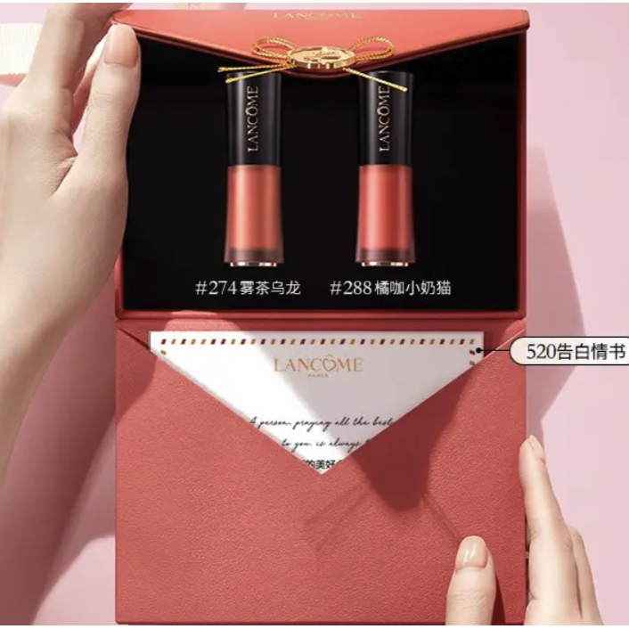 LANCOME 兰蔻 限定唇釉双支情书礼盒（柔雾274+柔雾288）化妆品彩妆套装生日礼物送女友 口红唇膏显白持久