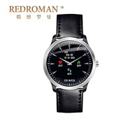 瑞德罗曼 RDLMN58 智能手表 48.5mm 银色不锈钢表壳 黑色真皮表带（ECG、心率监测）