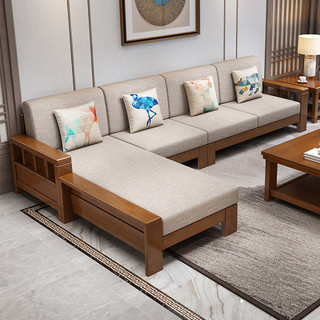 几度 实木沙发布艺中式贵妃储物沙发床坐卧两用小户型客厅家具