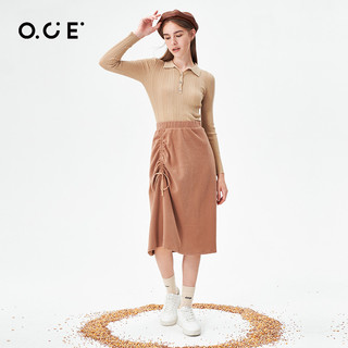 OCE 针织衫女2021秋冬新款坑条设计弹力修身显瘦针织上衣百搭毛衣
