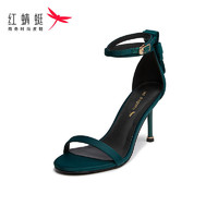 红蜻蜓 凉鞋2021新款优雅甜美细跟超高跟软底细带一字扣露趾凉鞋
