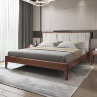 作木坊 现代中式实木床1.5米1.8米胡桃木双人床卧室家具A1326