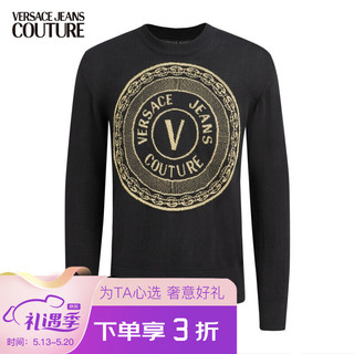 VERSACE 范思哲 Jeans Couture奢侈品男装 男士V字徽章元素针织衫 B5GZA822-50463 K42黑色 M 520礼物 送男友