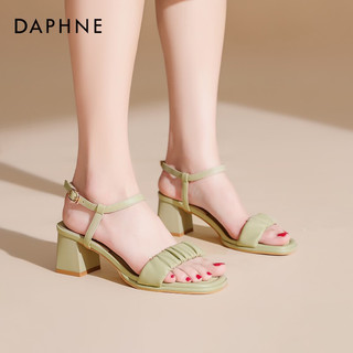 达芙妮（DAPHNE）一字带凉鞋女2022年女新款气质法式粗跟仙女风女鞋高跟鞋女 米色 37 绿色 39