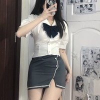 七月熙 JK制服 明熙女高 韩制收腰短袖衬衫 白色