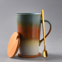 杯子陶瓷马克杯带盖勺茶水杯复古家用咖啡杯创意个性潮流情侣杯