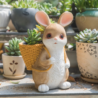 家点靓 可爱兔子多肉花盆创意个性阳台布置户外庭院摆件花园装饰植物盆栽 兔子花盆A款