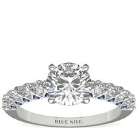 Blue Nile 1.00克拉圆形切工钻石+隐藏式蓝宝石与钻石戒托