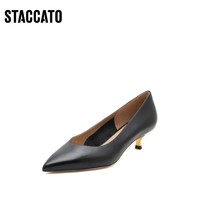 STACCATO 思加图 2021秋季新款奶油鞋通勤尖头细跟猫跟单鞋女皮鞋子EBD01CQ1