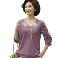 福玛玛 女士中老年七分袖T恤 1122010051600 紫色 4XL
