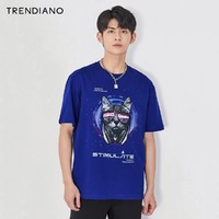 TRENDIANO 潮牌2020新款秋季男装上衣猫印花短袖T恤男3RC3027440