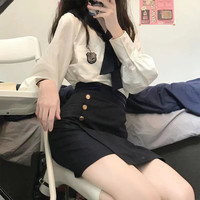 LIFEGIRL JK制服 初代韩式长袖上衣+半裙套装