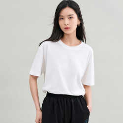 inman茵曼纯棉2022年夏季新款宽松显瘦休闲百搭短袖纯白t恤女上衣