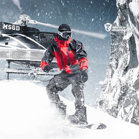 怪物守护者 男子冬季户外运动服滑雪服高领开衫轻盈保暖黑红拼接防风防水外套