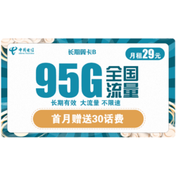 CHINA TELECOM 中国电信 长期翼卡B 29元月租（65G通用、30GB专属）
