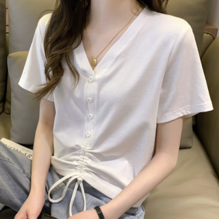 JEANSWEST 真维斯 女士V领短袖T恤 JY-22-274639 米白 M