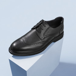 belle百丽男鞋新牛皮圆头商务皮鞋布洛克英伦新郎婚鞋