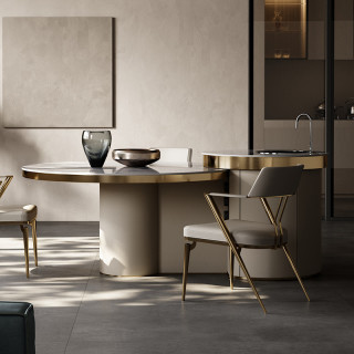 魅力大师岛台餐桌一体高端别墅圆形组合餐桌设计师轻奢艺术餐桌