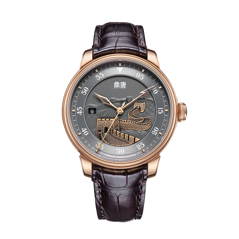 鼎唐-长城系列-玫瑰金色 13.43.63.0 咖啡色皮带自动机械男士手表