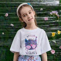 JJLKIDS 季季乐 女中大童短袖T恤2022夏季新款可爱卡通印花上衣儿童纯棉夏装