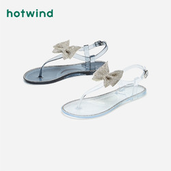 hotwind 热风 夏新款女士时尚带钻水晶平底丁字扣带凉鞋H52W1601