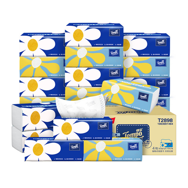 Tempo 得宝 Mini系列抽纸 加厚湿水柔韧抽纸卫生纸 4层 80抽*18包