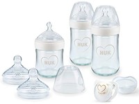 NUK Nature Sense 玻璃奶瓶，初学者套装 | 0-6个月 | 3 x 不含双酚A | 心（中性） | 7件装