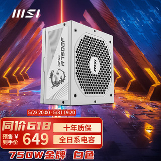 MSI 微星 MPG A750GF 额定750W 金牌全模组电脑电源 ATX3.0