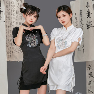 御茶家 改良款 耳鼠旗袍 新中式国风连衣裙 黑色