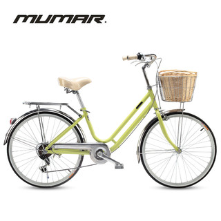 牧马人mumar自行车女式24寸变速淑女城市成人男通勤复古单车M20190201 米黄色 24寸