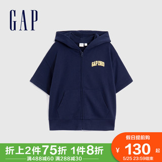 Gap男女童LOGO宽松法式圈织软卫衣883649夏季新款童装运动短袖T恤