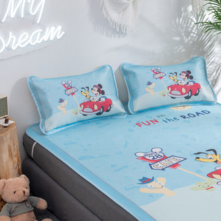 迪士尼（Disney）儿童冰丝席米奇米妮三件套卡通空调软席学生宿舍折叠夏季可水洗凉席子 汽车米奇 1.2m(4英尺)床