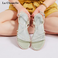 La Chapelle 罗马一字带凉鞋女2022新款夏季百搭水钻潮仙女平底鞋