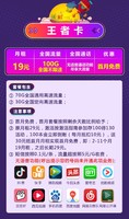 中国电信 电信王者卡 首冲免首月月租，29元/月(30GB通用流量+70GB限定流量) 无语音功能