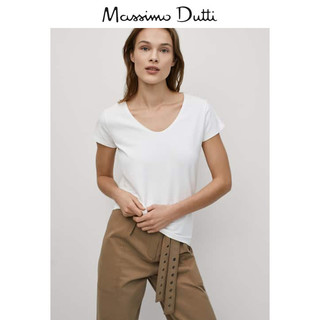 Massimo Dutti女装 修身版型圆领棉质T恤白色短袖基础款06870900250