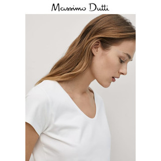 Massimo Dutti女装 修身版型圆领棉质T恤白色短袖基础款06870900250
