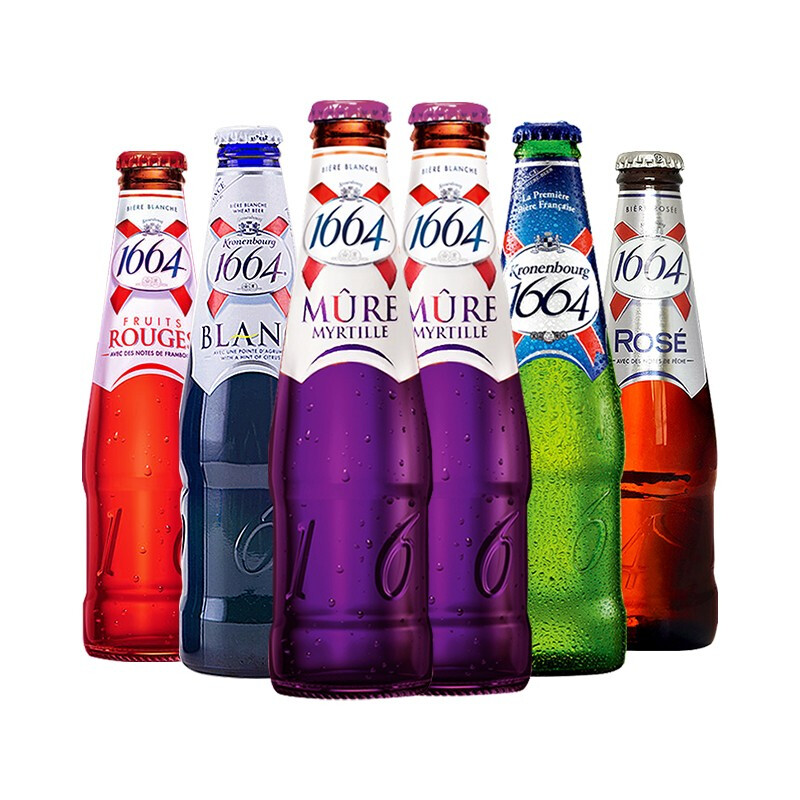 法国进口1664啤酒 玫瑰百香果树莓白啤蓝莓桃红 果味精酿啤酒组合 6瓶
