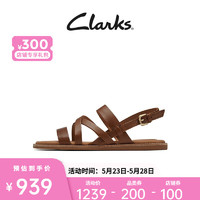 Clarks 其乐 女士2022春夏新款皮革面平底凉鞋柔韧耐磨罗马鞋女 棕褐色 261660184 37.5