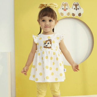 mini balabala 迷你巴拉巴拉  ZA0E192211002 女童短袖套装 迪士尼IP款 白黄色调 80cm