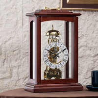 Hense 汉时 实木欧式座钟客厅复古报时台钟创意书房桌面机械钟表HD03