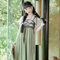 十三余 兰泽 国风款 刺绣绿色假两件印花连衣裙