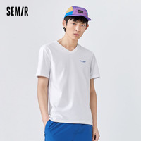 Semir 森马 夏季新款显瘦V领短袖T恤男装简约字母纯棉透气休闲上衣