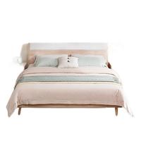 QuanU 全友 125702 简约北欧板式床 哑光灰+橡木纹 150*200cm 框架款