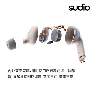 西伯利亚蓝牙入耳式耳机同款 SUDIO-E2主动降噪真无线立体声长续航运动跑步游戏龙迅鹤 薄荷绿 官方标配