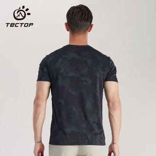 探拓（TECTOP）户外时尚短袖 情侣防刮耐磨印花透气跑步运动快干T恤打底衫 男款浅灰 XL 男款黑色 M