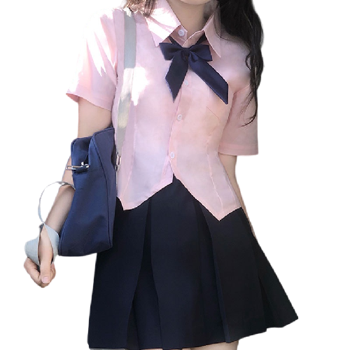 布丁熊 成川 JK制服 西式制服 女士短袖衬衫 粉色 XS