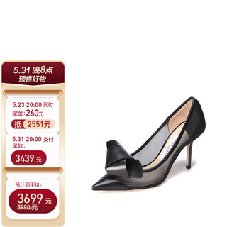 JIMMY CHOO 女士织物配皮蝴蝶结尖头网眼高跟鞋单鞋黑色 LANI 85 OTX 214 BLACK BLACK 36码