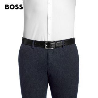 HUGO BOSS 男士百搭牛皮革针扣光滑腰带 001-黑色111cm