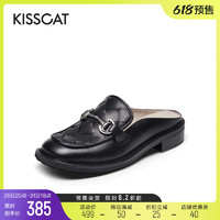 KISSCAT 接吻猫 夏季新款潮流休闲可外穿拖鞋方头低跟防滑学院穆勒鞋女鞋